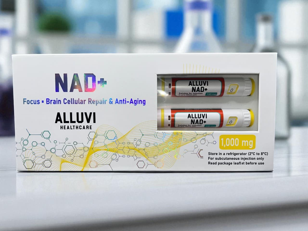 Alluvi Healthcare UK Team – Company Info NAD+ 1000mg injection vial - research grade nicotinamide adenine dinucleotide with 99% purity HPLC verified